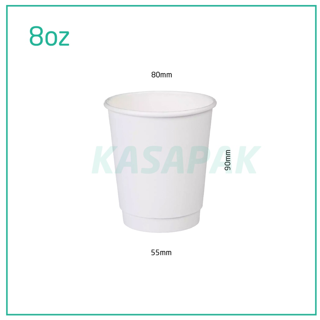 8oz Double Wall White Paper Cup 500/ctn | KASAPAK